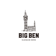 Naklejka premium Vintage hand-drawn Big Ben logo, classic and rustic, very elegant for a company.