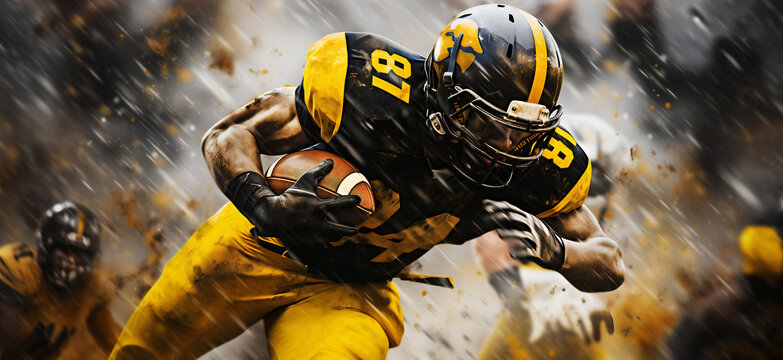 Football Running Back in Artistic Grunge Style Motion