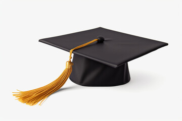 Graduation hat with gold tassel isolated on white