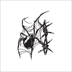 vector illustration of spider with barbed wire