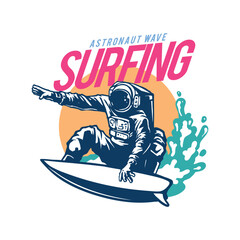 astronaut surfing artwork for t-shirt design