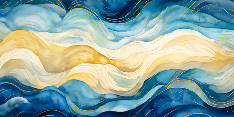  Sea waves illustration, hand touches by Vita - obrazy, fototapety, plakaty