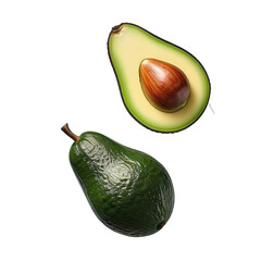 green avocado fruit with transparent background