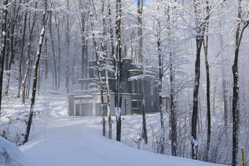 Winter landscape after a snow storm eastern township Quebec Canada
