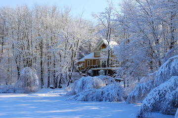 Winter landscape after a snow storm eastern township Quebec Canada
