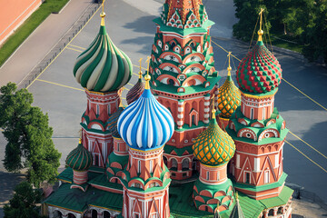 Moscow, Russia, Red square St. Basil's Cathedral aerial view - obrazy, fototapety, plakaty