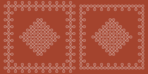 Indian Traditional and Cultural pulli or sikku Kolam design vector, set of editable home decor patterns