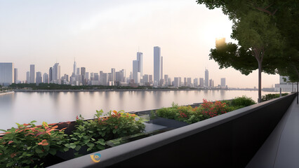 Modern city, dense building complex, eco-city