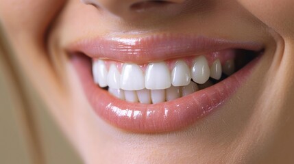 White teeth close up, beautiful smile of healthy woman.