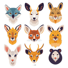 Set of Animal Heads Illustrations