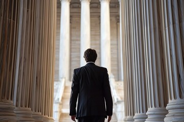 lawyers are standing in the hall of justice - obrazy, fototapety, plakaty