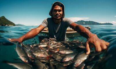 Filipino fisherman showcases his fresh catch of silvery fish