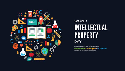 World Intellectual Property Day, World IP Day, banner, poster, social media post, vector illustration, awareness, 30 March, observance, international, typography, web banner, brochure, flyer - obrazy, fototapety, plakaty