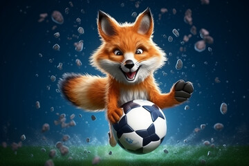 the fox playing soccer illustration. character vector 3d
