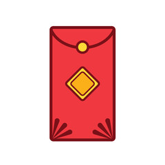 Angpao, angpow, ampao, or chinese lunar red envelope packet colored vector icon illustration with outline isolated on plain white background. Lunar chinese new year themed drawing.