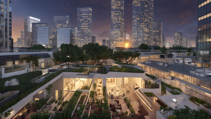 Modern cityscape, green city, city skyline