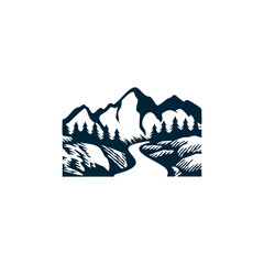 Minimalist Landscape Hills Mountain Peaks Vector logo design, nature illustration, outdoor symbol.