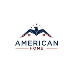 American home modern logo, hawk illustration, falcon vector, USA real estate sign, United States realty symbol.