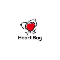 Heart bag logo vector, love symbol, illustration handbag, tote bag sign for company 