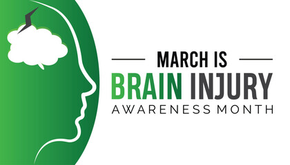 Brain Injury awareness month is observed every year in March. Holiday, poster, card and background vector illustration design.
