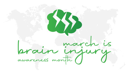 Brain Injury awareness month is observed every year in March. Holiday, poster, card and background vector illustration design.