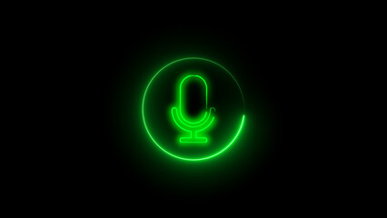 Music neon label. Microphone and notes icons on black background.