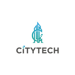 City tech logo design, urban vector, town illustration, technology sign.