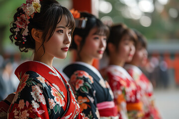 成人式で振り袖を着る女性