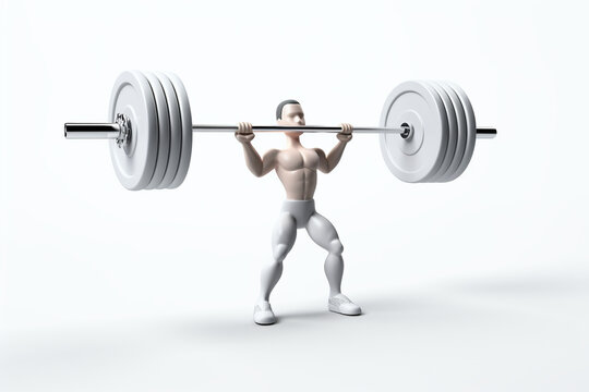3d small people with a barbell Isolated on white background