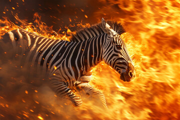 illustration of a flying super zebra with fire powers