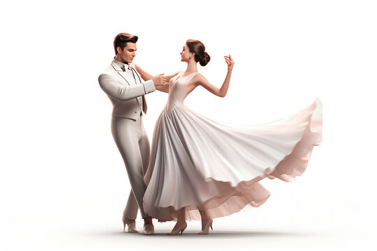 Beautiful couple dancing ballet. caracter cartoon 3D illustration white background
