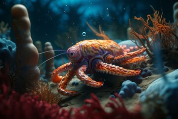 Naklejka na ściany i meble Cartoon sea creatures illustration. Generative AI