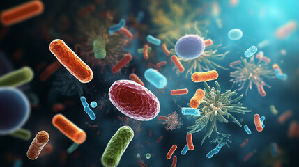 Probiotics bacteria biology science microscopic medicine - obrazy, fototapety, plakaty
