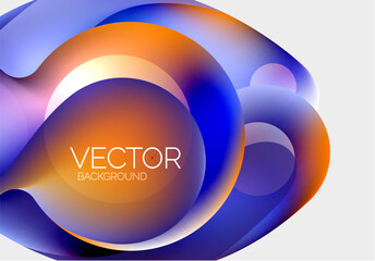 Beautiful flowing round shapes and circles abstract background. Liquid color bubble composition