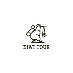 Kiwi tour and travel vintage logo design, holiday illustrations, summer symbols.