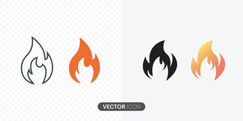 Fire flame icon set.flame of various shapes,Red hot fire.Fire flame symbol.Fire flame icon isolated on white background. Vector illustration