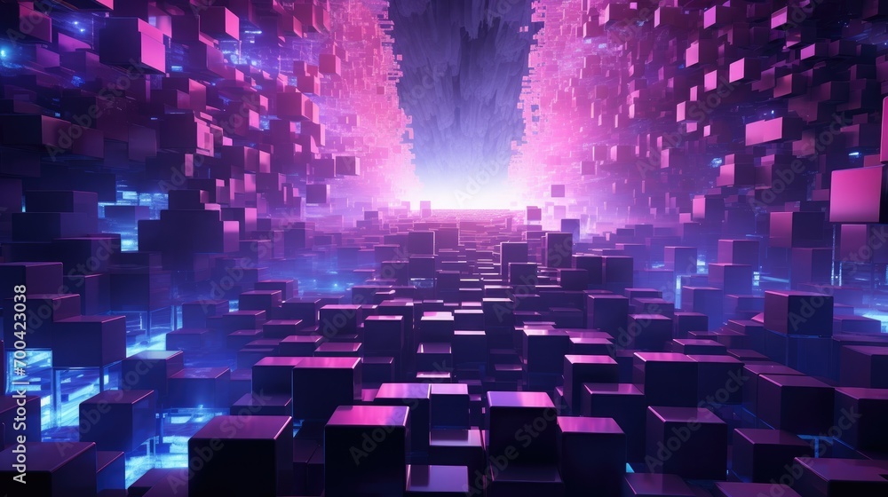 Poster cybernetic space background contained in cube with punk elements