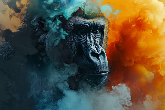 illustration of a painting like a gorilla in smoke style