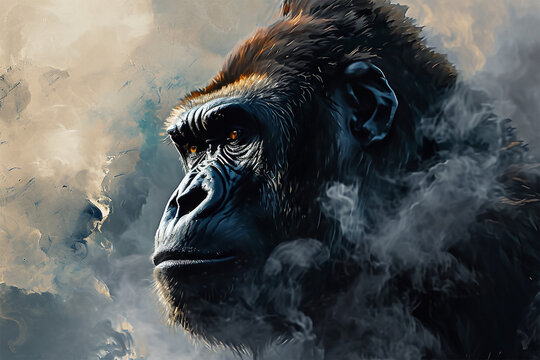 illustration of a painting like a gorilla in smoke style