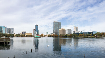 A view of the Orlando skyline from Lake Eola Park.