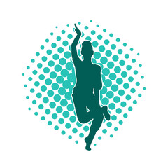 Silhouette of a female dancer in action pose. Silhouette of a woman dancing happily.