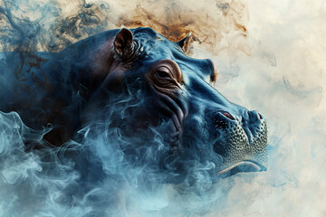 illustration of a painting like a hippopotamus in smoke style - obrazy, fototapety, plakaty