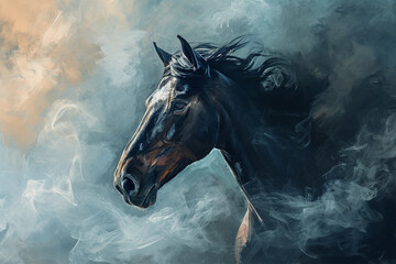 illustration of a painting like a horse in smoke style - obrazy, fototapety, plakaty