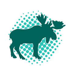 Silhouette illustration of male northern deer with enormous flattened antlers. Silhouette of a male elk or moose animal.
