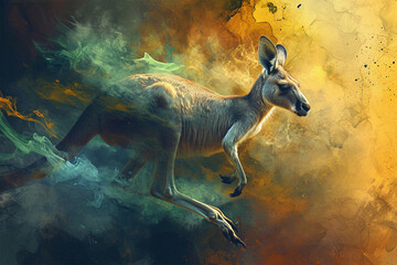 illustration of a painting like a kangaroo in smoke style - obrazy, fototapety, plakaty