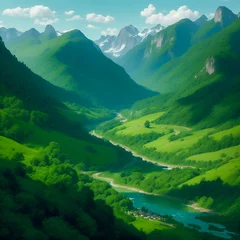 Foto auf Acrylglas Grün landscape with mountains