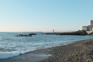 冬の朝の神磯の鳥居　12月　大洗磯前神社