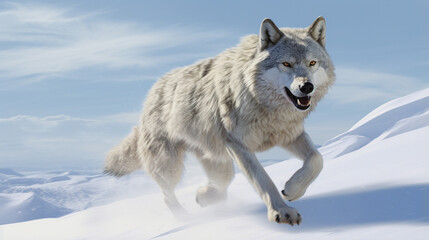 Wolf running in snow. AI Generative