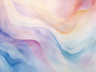 A close-up of a wave painting showcases soft, vibrant pastel colors and the ethereal flow of pink-colored silk.