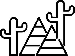 Pyramid and Cactus Vector Icon. Suitable for books, stores, shops. Editable stroke in minimalistic outline style. Symbol for design